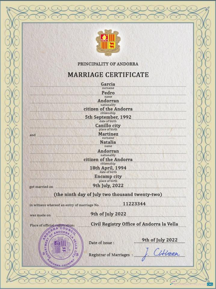 Download Andorra marriage certificate PSD template Photoshop template